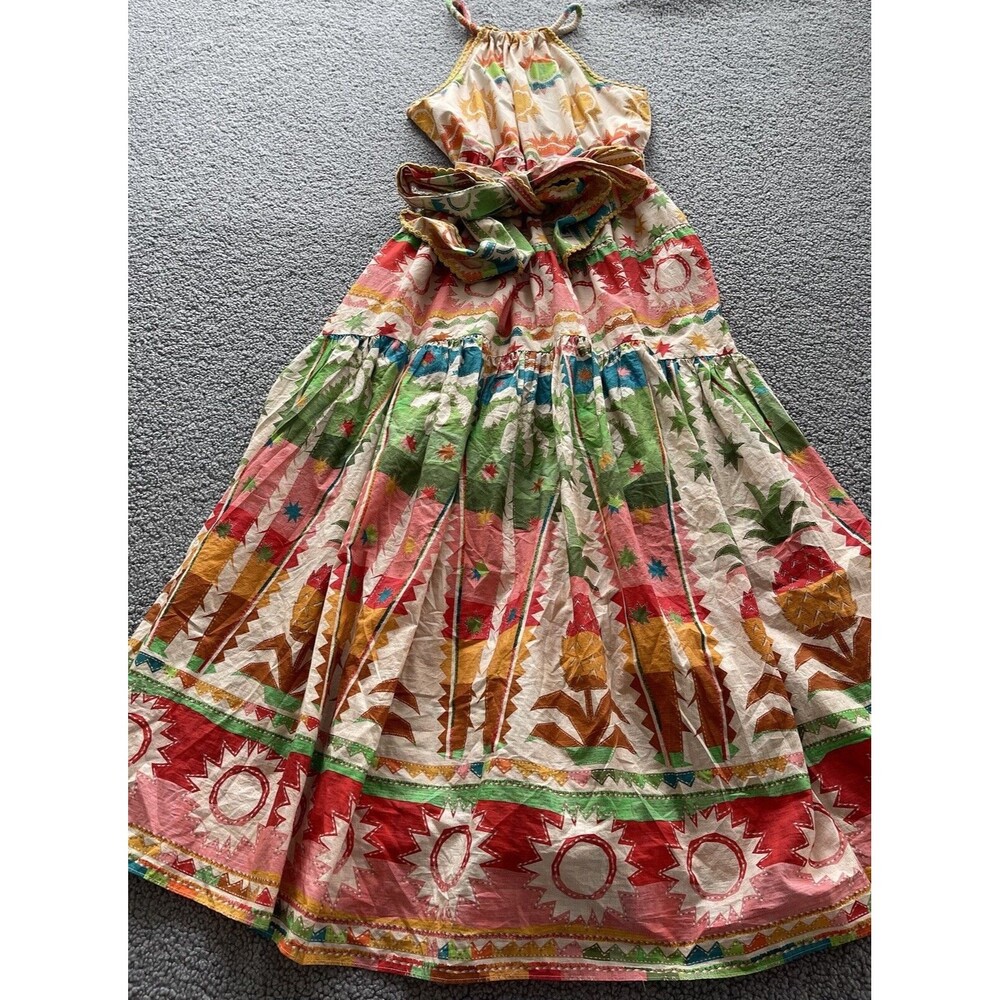 Anthropologie Farm Rio Maxi Dress Boho Vacay Pineapple Halter Preppy Sz M NWT - Picture 8 of 14